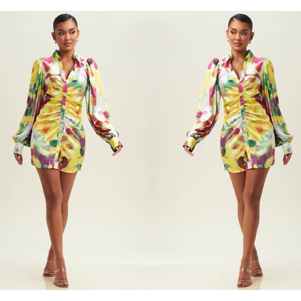NWT $98 collared button-down ruched mini dress